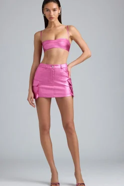 Oh Polly Women'S Clothing Sale - $65 And Under^Metallic Denim Mid-Rise Cargo Skirt in Deep Pink DeepPink