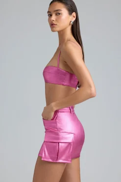 Oh Polly Women'S Clothing Sale - $65 And Under^Metallic Denim Mid-Rise Cargo Skirt in Deep Pink DeepPink