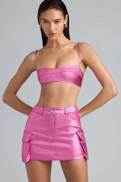 Oh Polly Women'S Clothing Sale - $65 And Under^Metallic Denim Mid-Rise Cargo Skirt in Deep Pink DeepPink