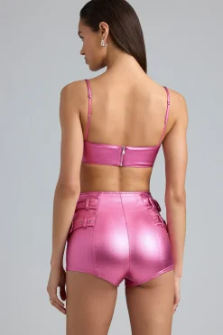 Oh Polly Women'S Clothing Sale - $65 And Under^Metallic High-Waist Denim Shorts in Deep Pink DeepPink