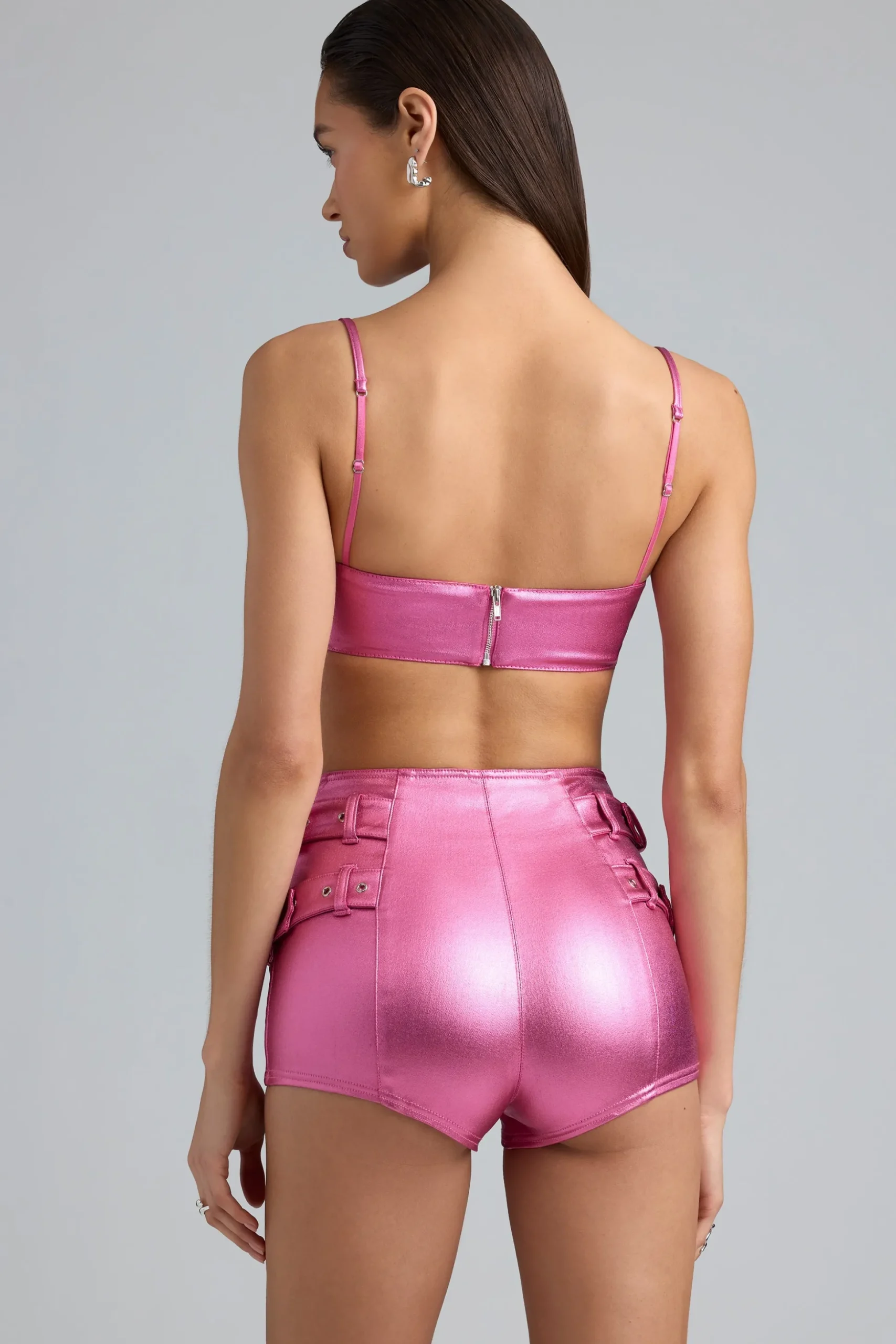 Oh Polly Women'S Clothing Sale - $65 And Under^Metallic High-Waist Denim Shorts in Deep Pink DeepPink