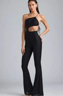 Oh Polly Women'S Clothing Sale - $65 And Under | Women'S Clothing Sale - $40 And Under^Metallic Ruched Cut-Out Flared Jumpsuit in Black