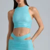 Oh Polly Women'S Clothing Sale - $65 And Under | Women'S Clothing Sale - $40 And Under^Metallic Ruched High-Neck Top in Ice Blue IceBlue