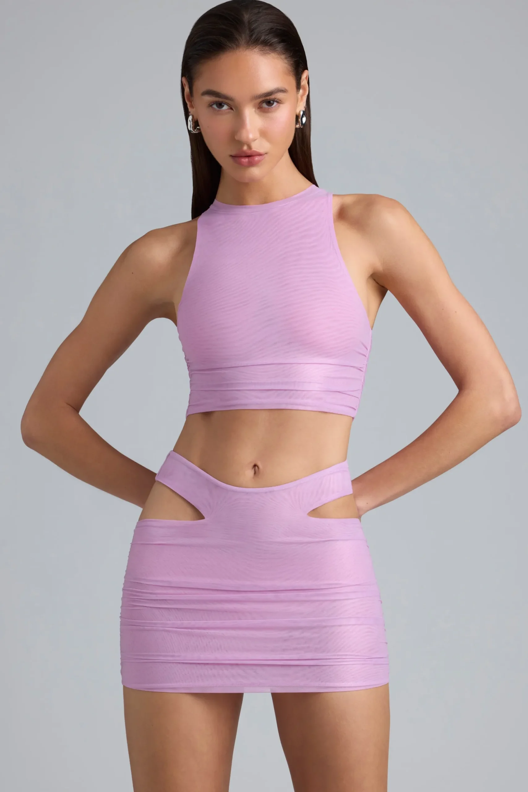Oh Polly Women'S Clothing Sale - $40 And Under | Women'S Clothing Sale - $65 And Under^Metallic Ruched High-Neck Top in Violet Pink VioletPink
