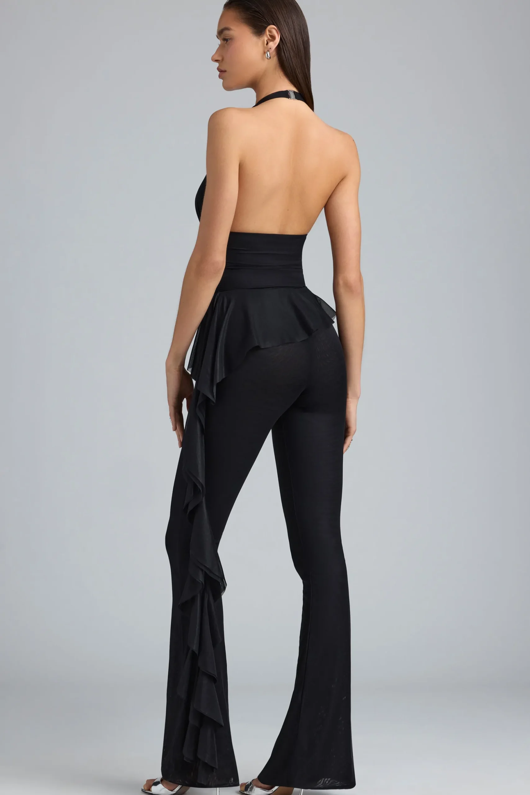 Oh Polly Women'S Clothing Sale - $65 And Under | Women'S Clothing Sale - $40 And Under^Metallic Ruffle Low-Rise Flared Trousers in Black
