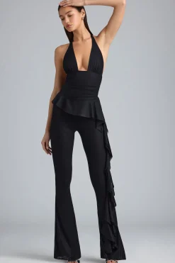 Oh Polly Women'S Clothing Sale - $65 And Under | Women'S Clothing Sale - $40 And Under^Metallic Ruffle Low-Rise Flared Trousers in Black