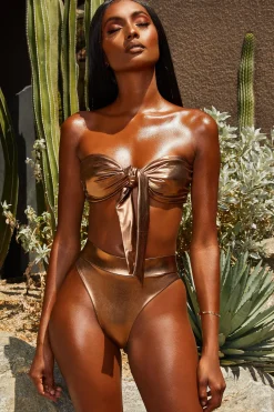 Oh Polly Women'S Clothing Sale - $65 And Under | Women'S Clothing Sale - $40 And Under^Metallic Tie Front Bandeau Bikini Top in Bronze