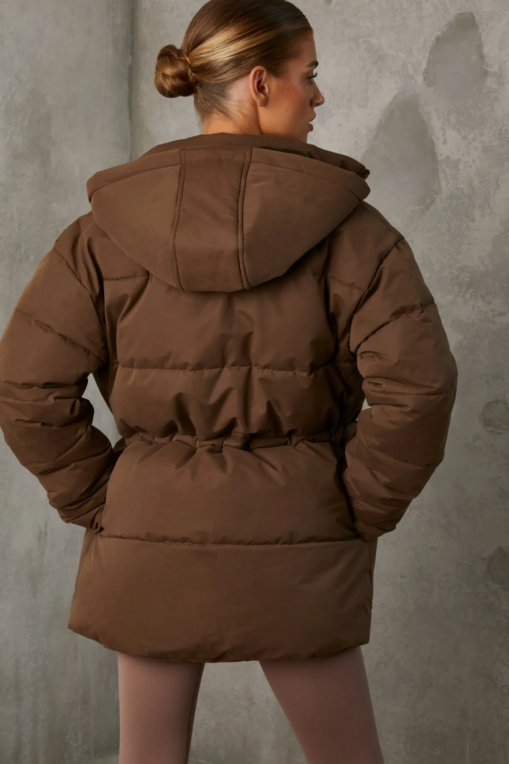 Oh Polly Coats^Mid Length Hooded Puffer Coat in Cocoa Brown CocoaBrown