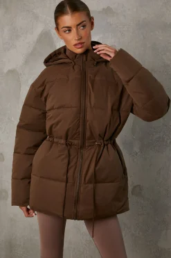 Oh Polly Coats^Mid Length Hooded Puffer Coat in Cocoa Brown CocoaBrown
