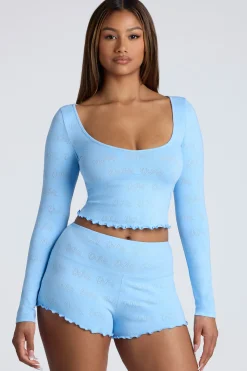 Oh Polly Women'S Clothing Sale - $65 And Under | Women'S Clothing Sale - $40 And Under^Mid Rise Pointelle Mini Shorts in Baby Blue BabyBlue