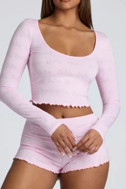 Oh Polly Lounge & Intimates | Bottoms^Mid Rise Pointelle Mini Shorts in Baby Pink BabyPink