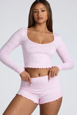 Oh Polly Lounge & Intimates | Bottoms^Mid Rise Pointelle Mini Shorts in Baby Pink BabyPink