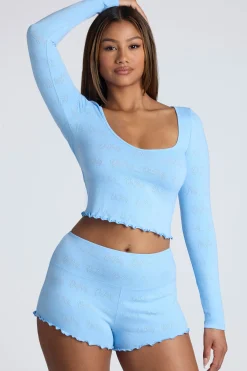 Oh Polly Women'S Clothing Sale - $65 And Under | Women'S Clothing Sale - $40 And Under^Mid Rise Pointelle Mini Shorts in Baby Blue BabyBlue