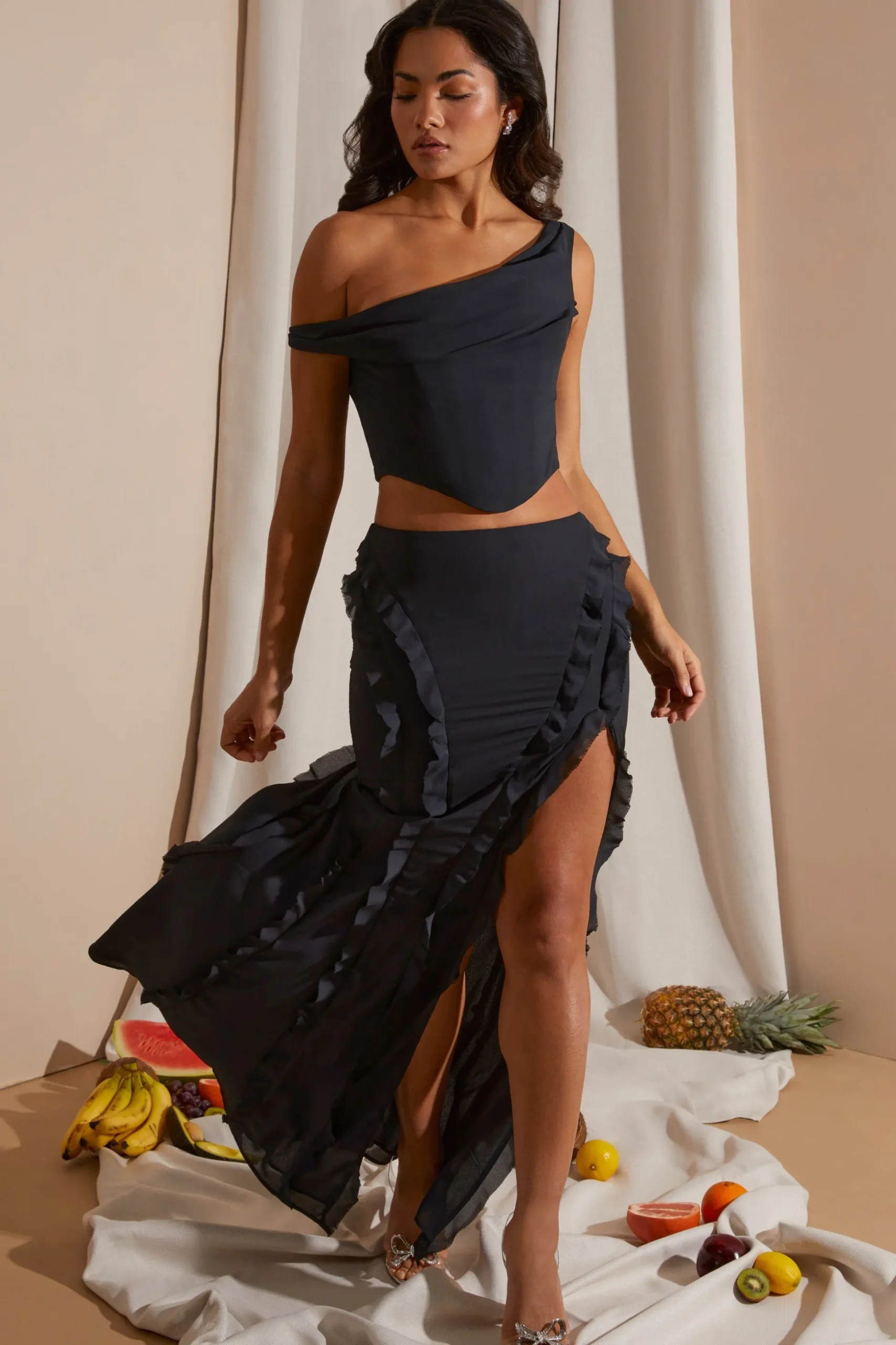 Oh Polly Skirts & Skorts | Co-Ords^Mid Rise Ruffle Detail Maxi Skirt in Black