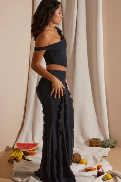 Oh Polly Skirts & Skorts | Co-Ords^Mid Rise Ruffle Detail Maxi Skirt in Black