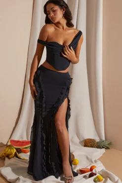 Oh Polly Skirts & Skorts | Co-Ords^Mid Rise Ruffle Detail Maxi Skirt in Black