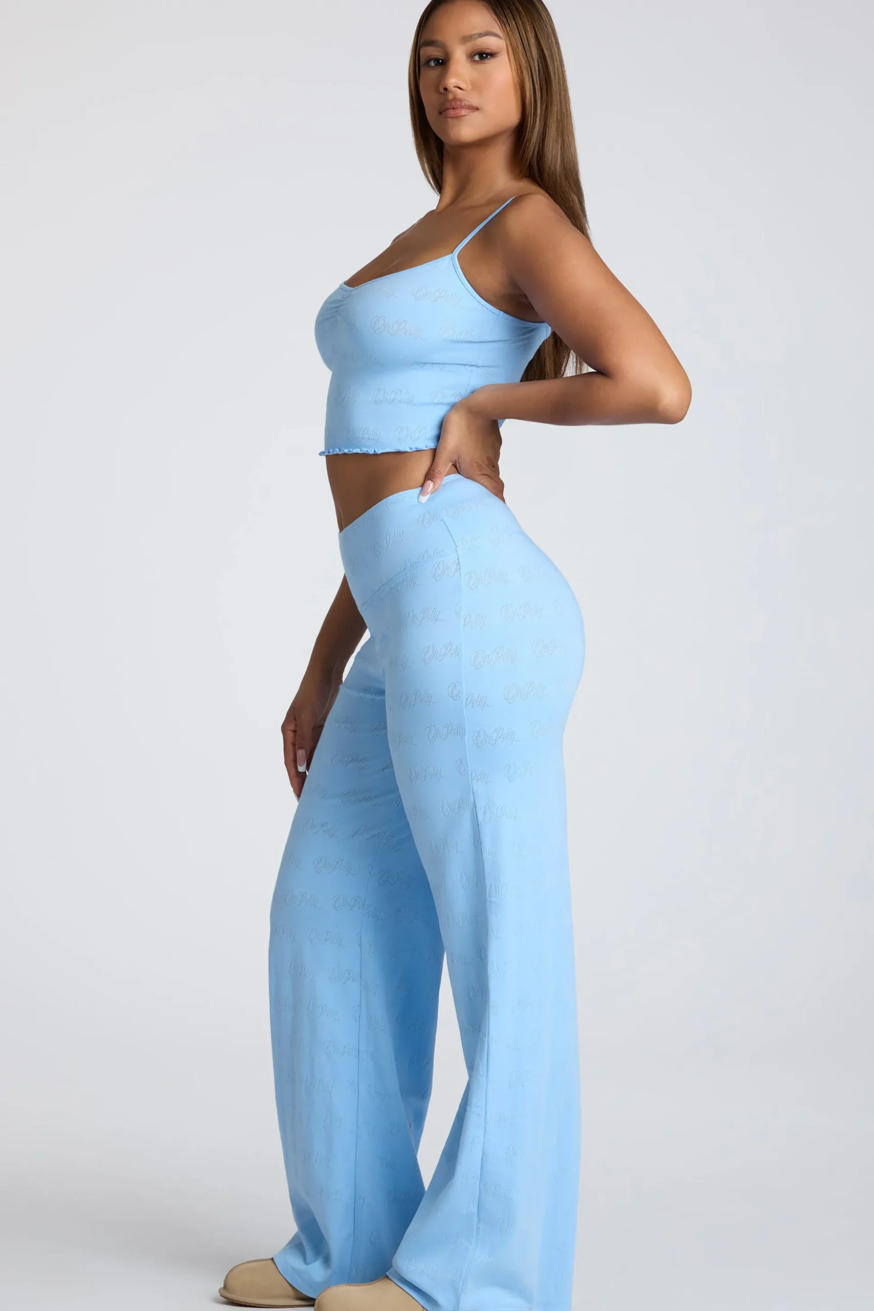 Oh Polly Women'S Clothing Sale - $65 And Under | Women'S Clothing Sale - $40 And Under^Mid Rise Straight Leg Pointelle Trousers in Baby Blue BabyBlue