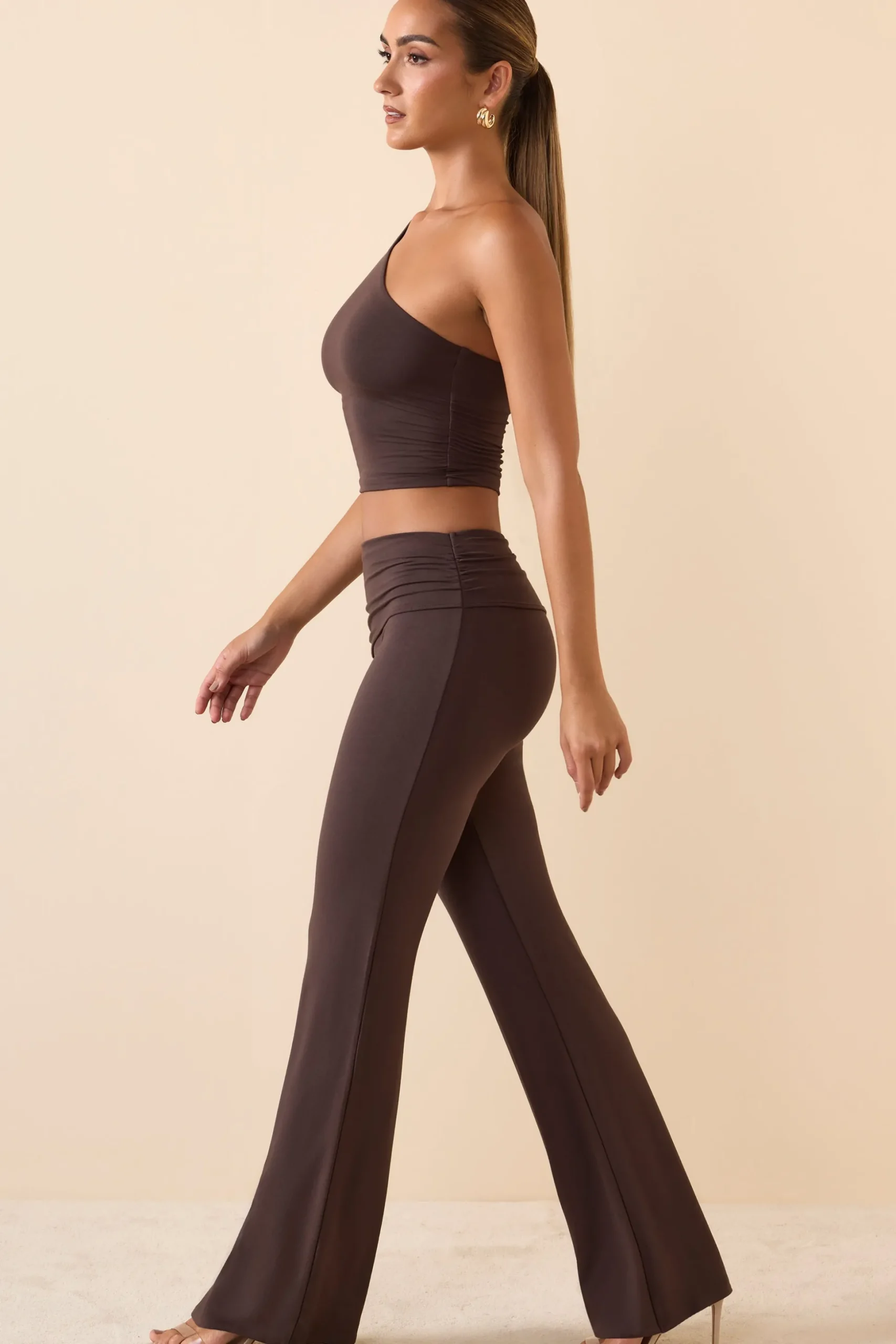 Oh Polly Bottoms | Co-Ords^Mid Rise Straight Leg Trousers in Chocolate Brown