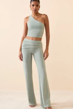 Oh Polly Bottoms | Co-Ords^Mid Rise Straight Leg Trousers in Smoke Green