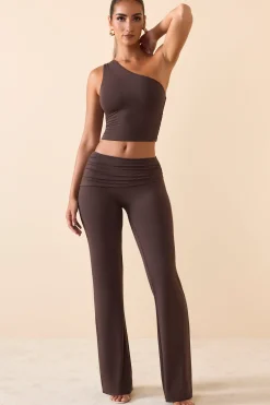 Oh Polly Bottoms | Co-Ords^Mid Rise Straight Leg Trousers in Chocolate Brown