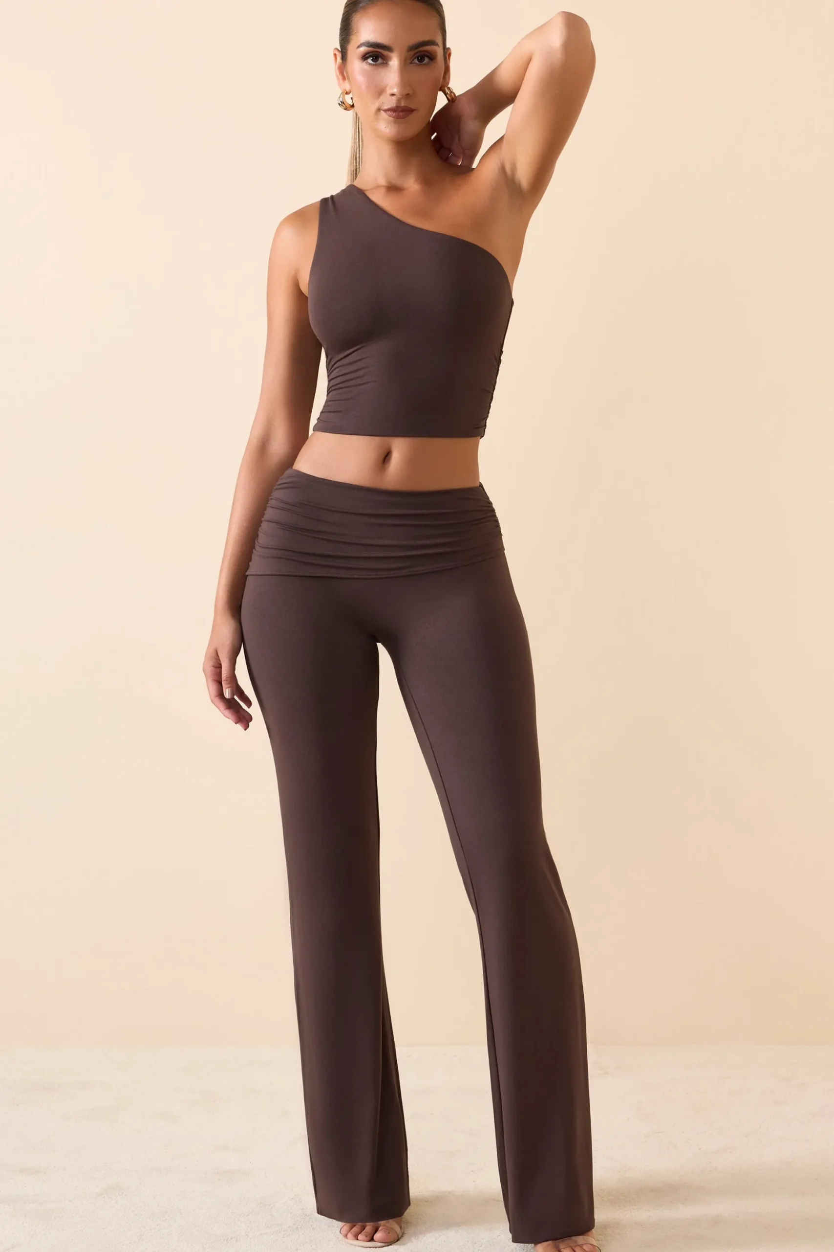 Oh Polly Bottoms | Co-Ords^Mid Rise Straight Leg Trousers in Chocolate Brown