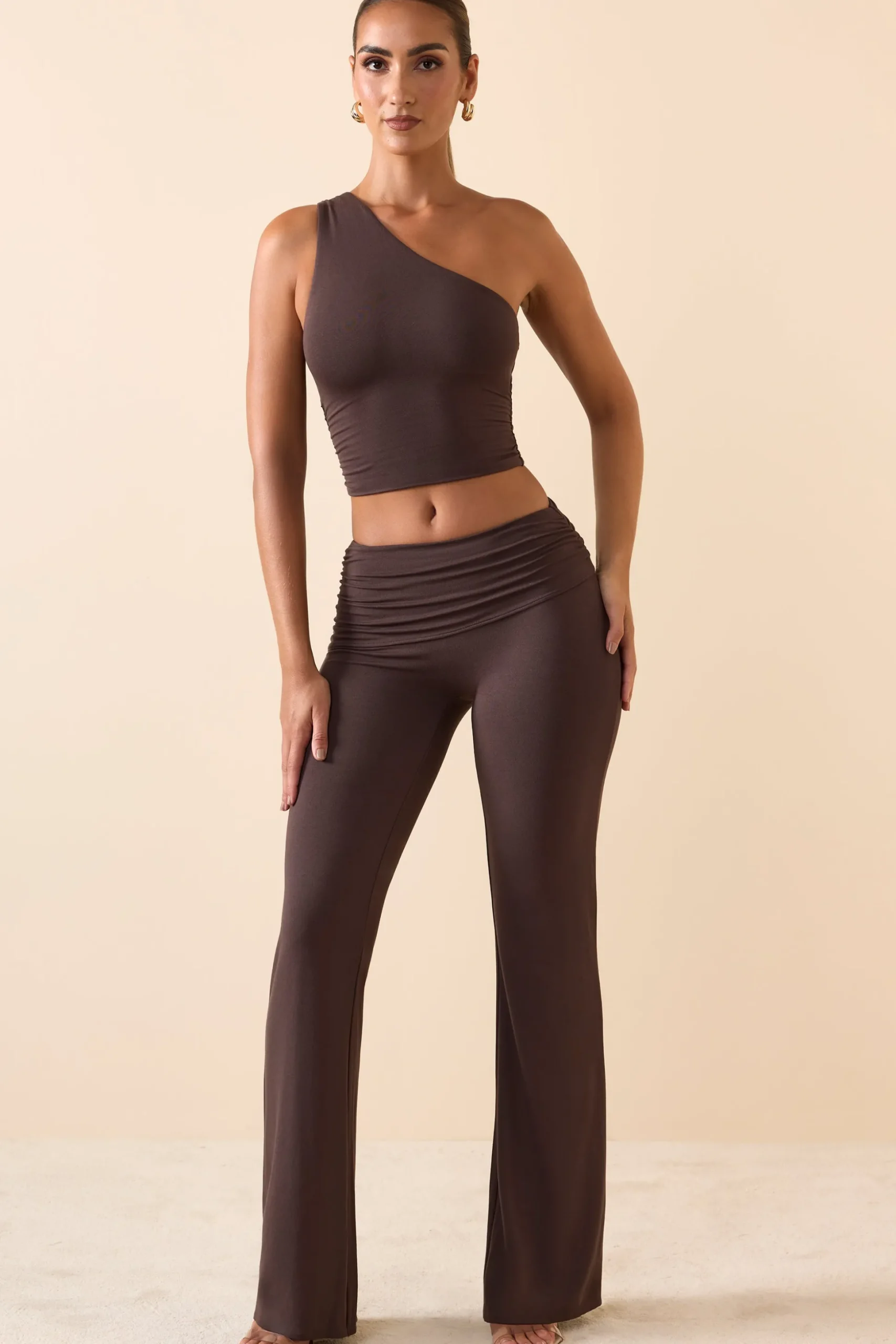 Oh Polly Bottoms | Co-Ords^Mid Rise Straight Leg Trousers in Chocolate Brown