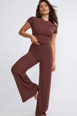 Oh Polly Bottoms | Co-Ords^Mid Rise Wide Leg Trouser in Chocolate