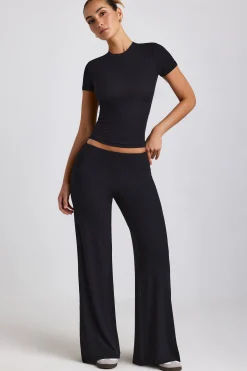 Oh Polly Bottoms | Co-Ords^Mid Rise Wide Leg Trousers in Black