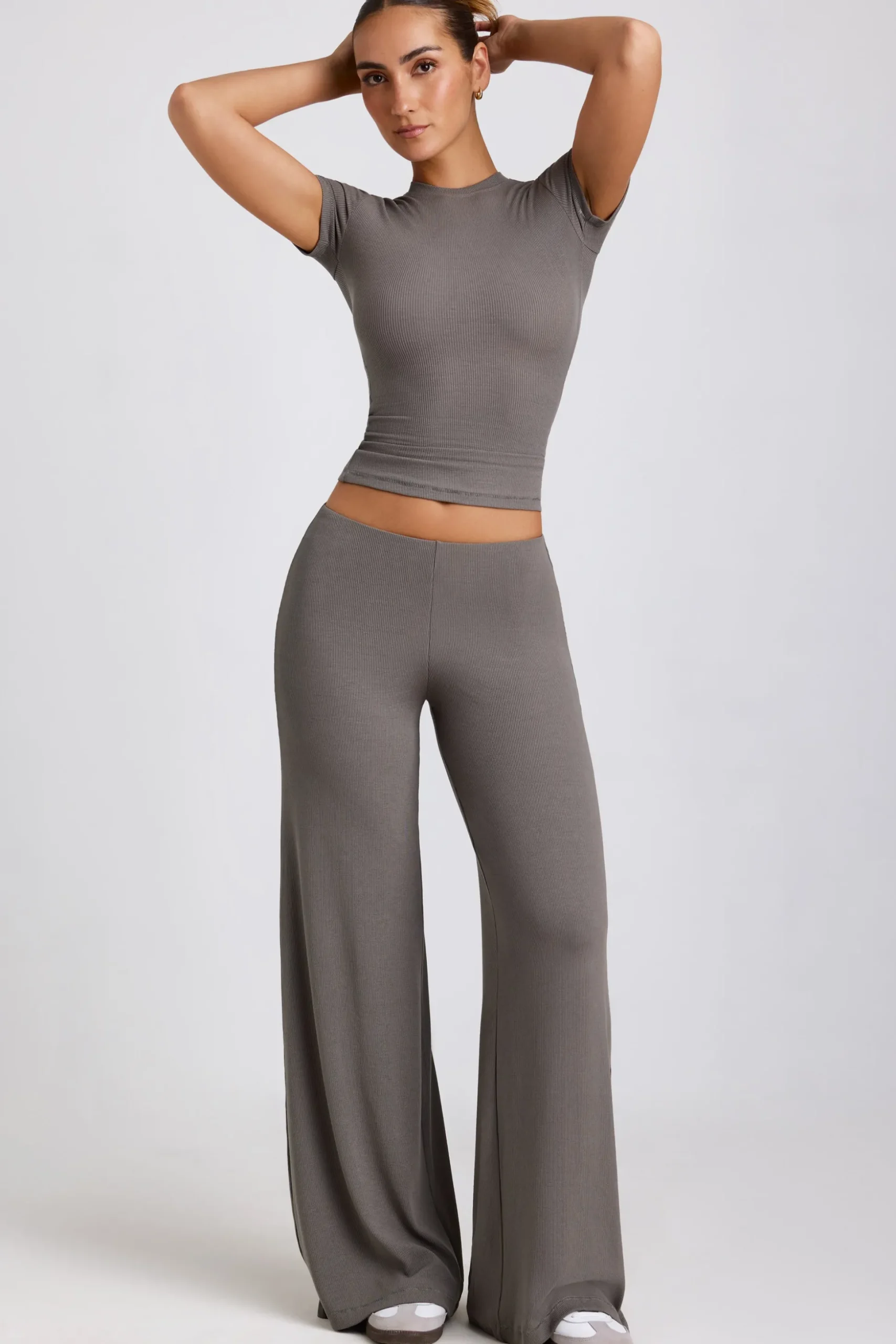 Oh Polly Bottoms | Co-Ords^Mid Rise Wide Leg Trouser in Grey