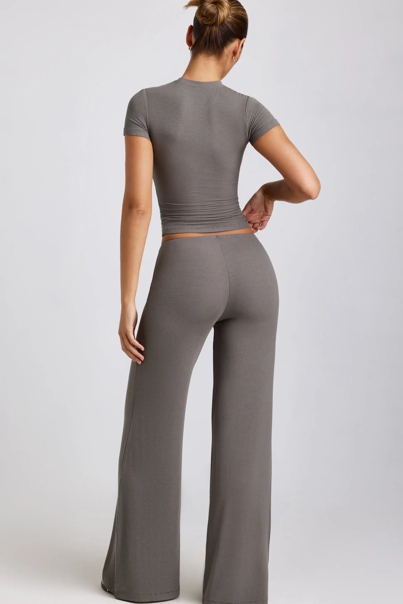 Oh Polly Bottoms | Co-Ords^Mid Rise Wide Leg Trouser in Grey