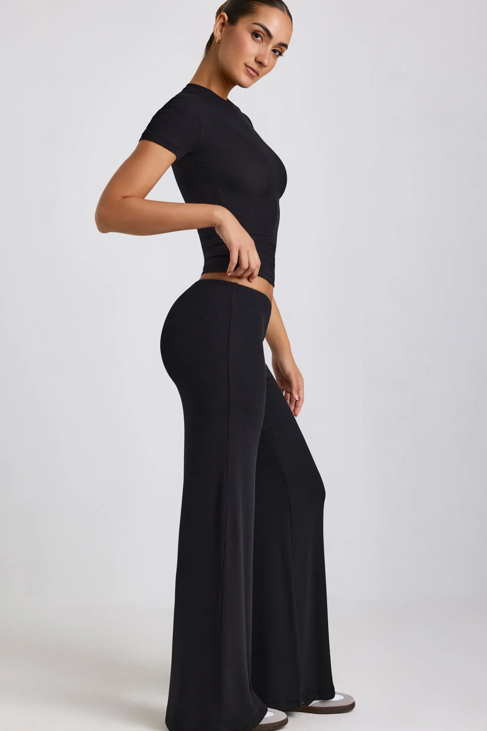 Oh Polly Bottoms | Co-Ords^Mid Rise Wide Leg Trousers in Black