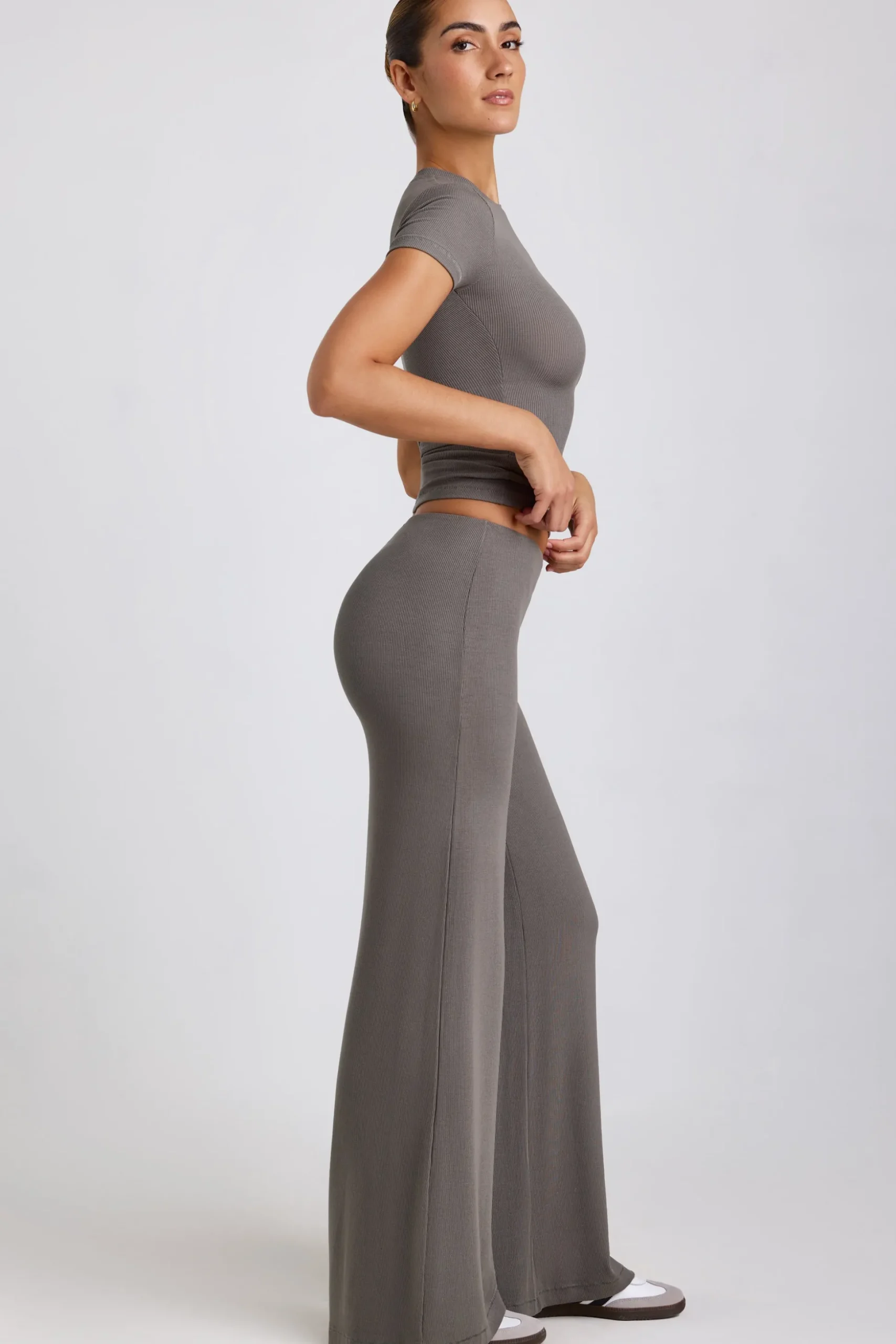 Oh Polly Bottoms | Co-Ords^Mid Rise Wide Leg Trouser in Grey