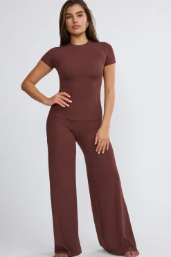 Oh Polly Bottoms | Co-Ords^Mid Rise Wide Leg Trouser in Chocolate