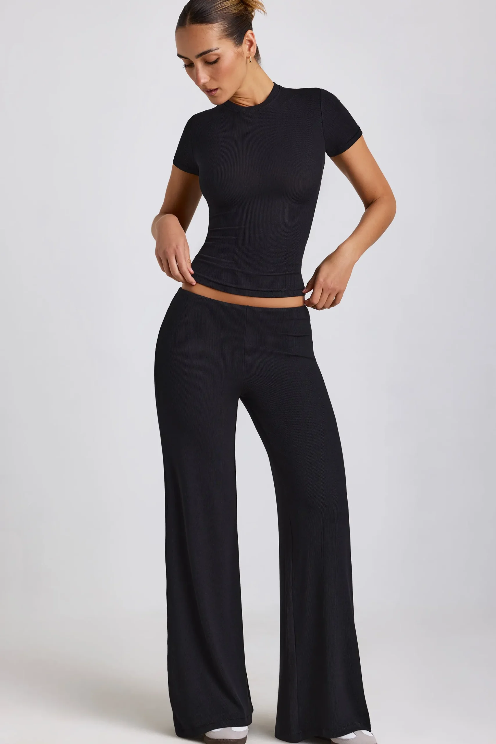 Oh Polly Bottoms | Co-Ords^Mid Rise Wide Leg Trousers in Black