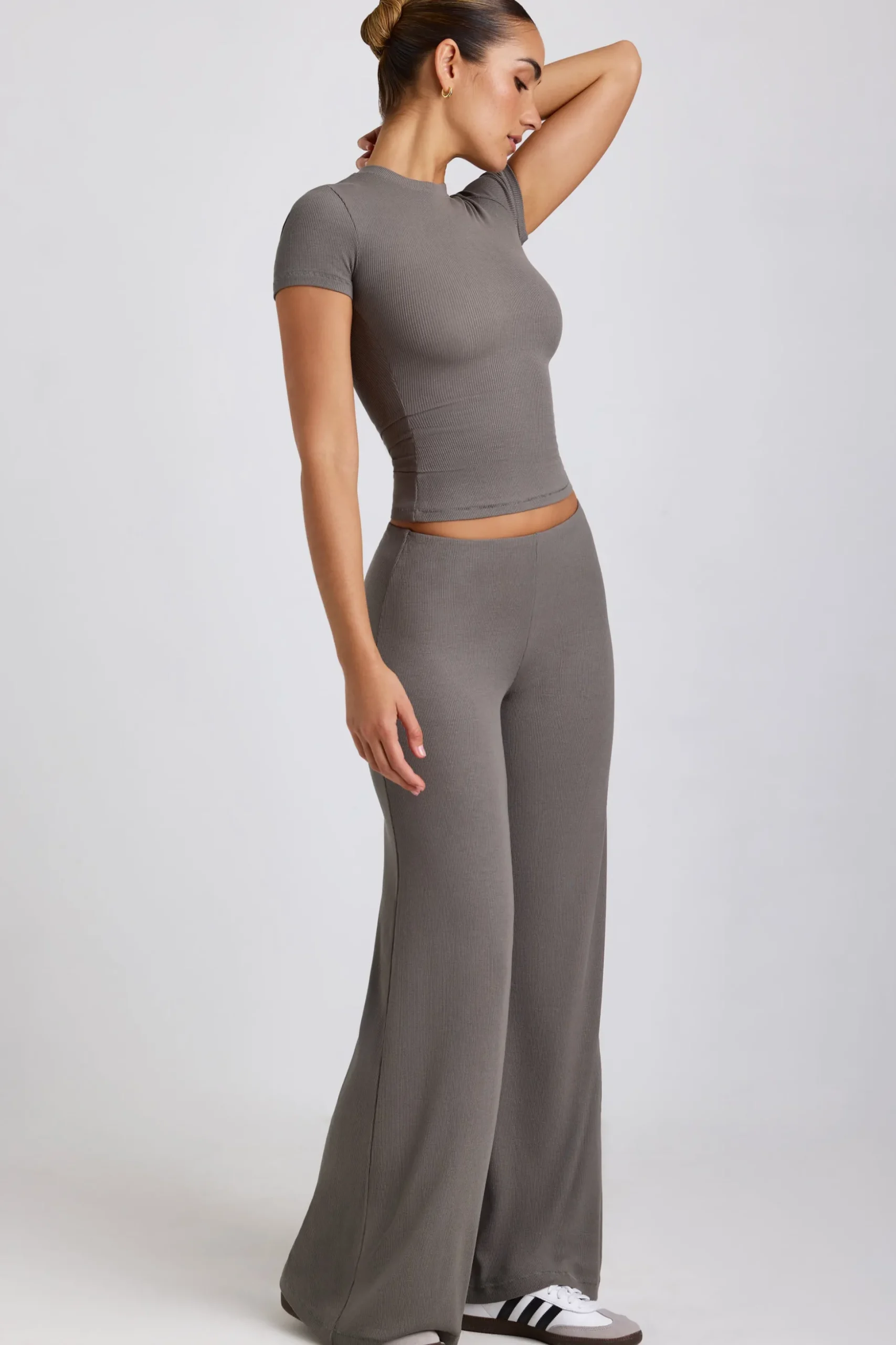 Oh Polly Bottoms | Co-Ords^Mid Rise Wide Leg Trouser in Grey