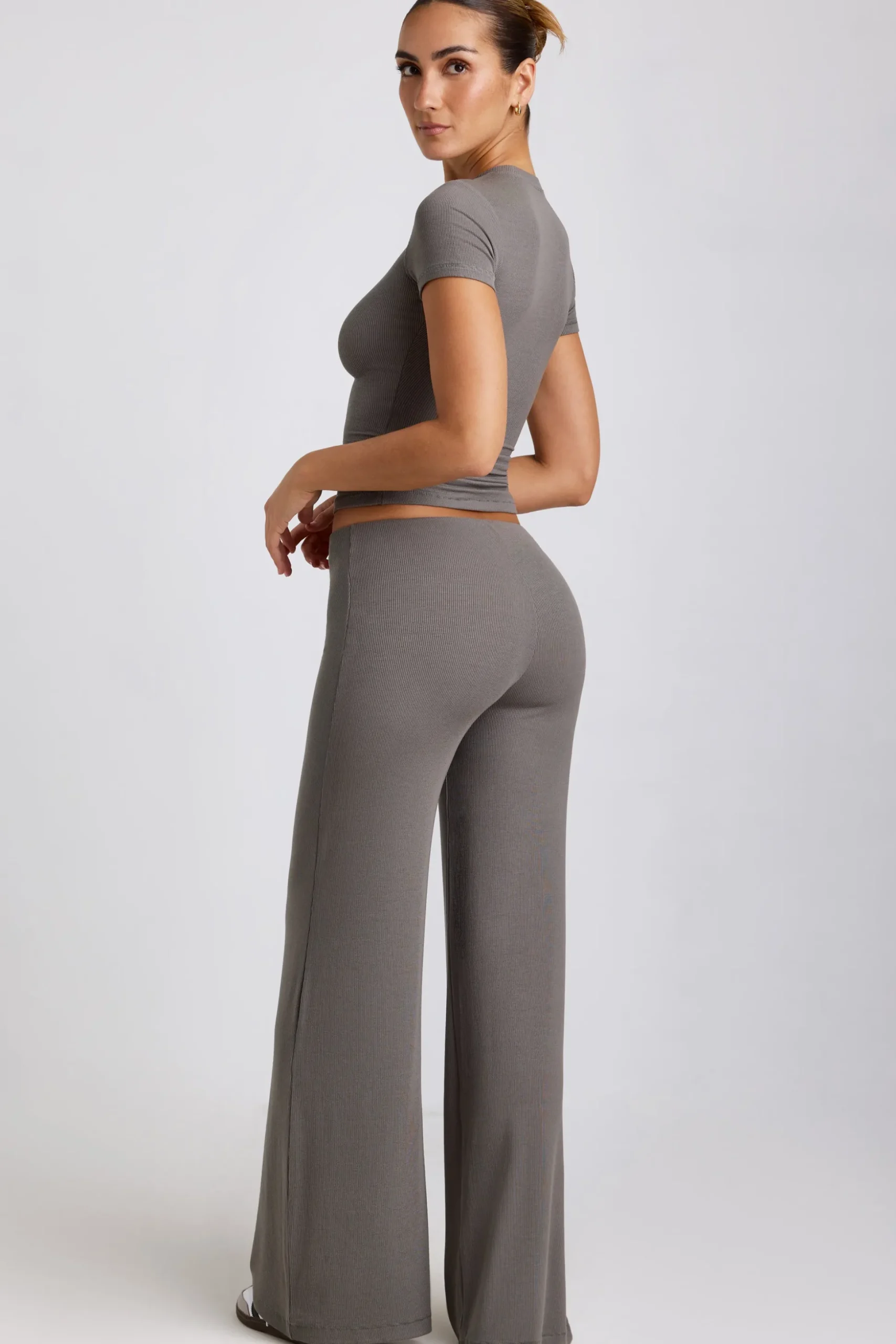 Oh Polly Bottoms | Co-Ords^Mid Rise Wide Leg Trouser in Grey
