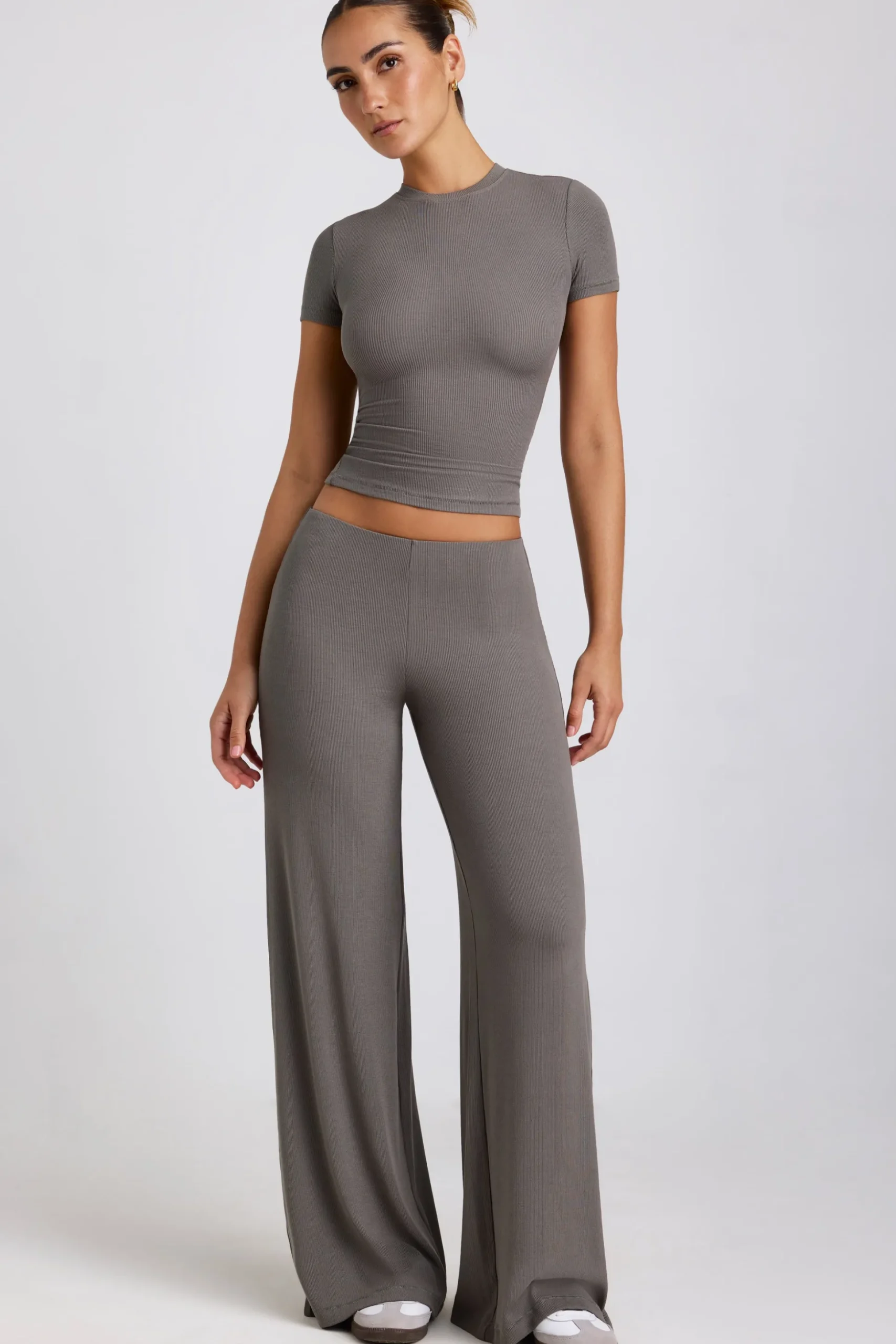 Oh Polly Bottoms | Co-Ords^Mid Rise Wide Leg Trouser in Grey