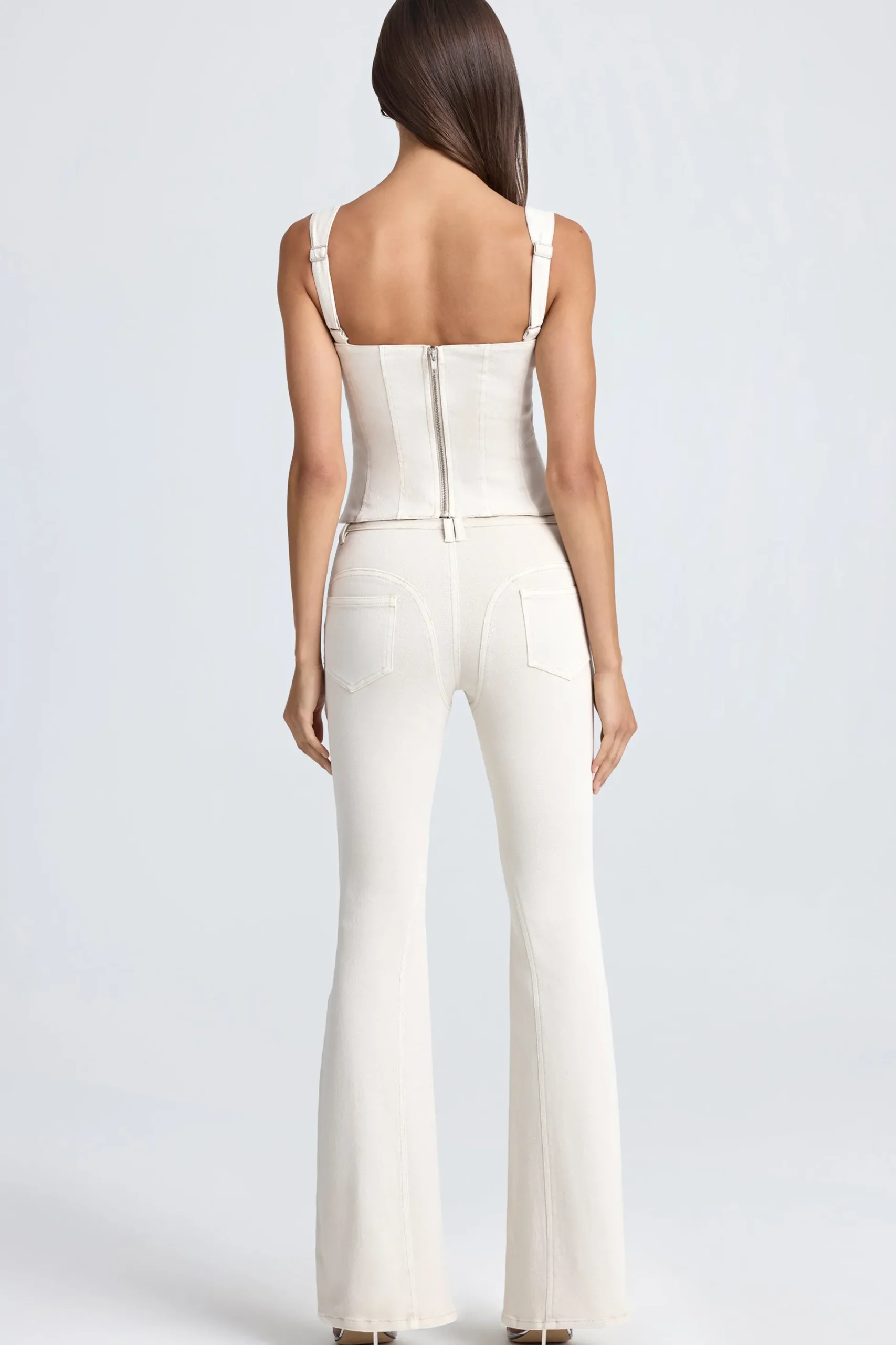Oh Polly Bottoms | Co-Ords^Mid-Rise Flared Jeans in Ecru