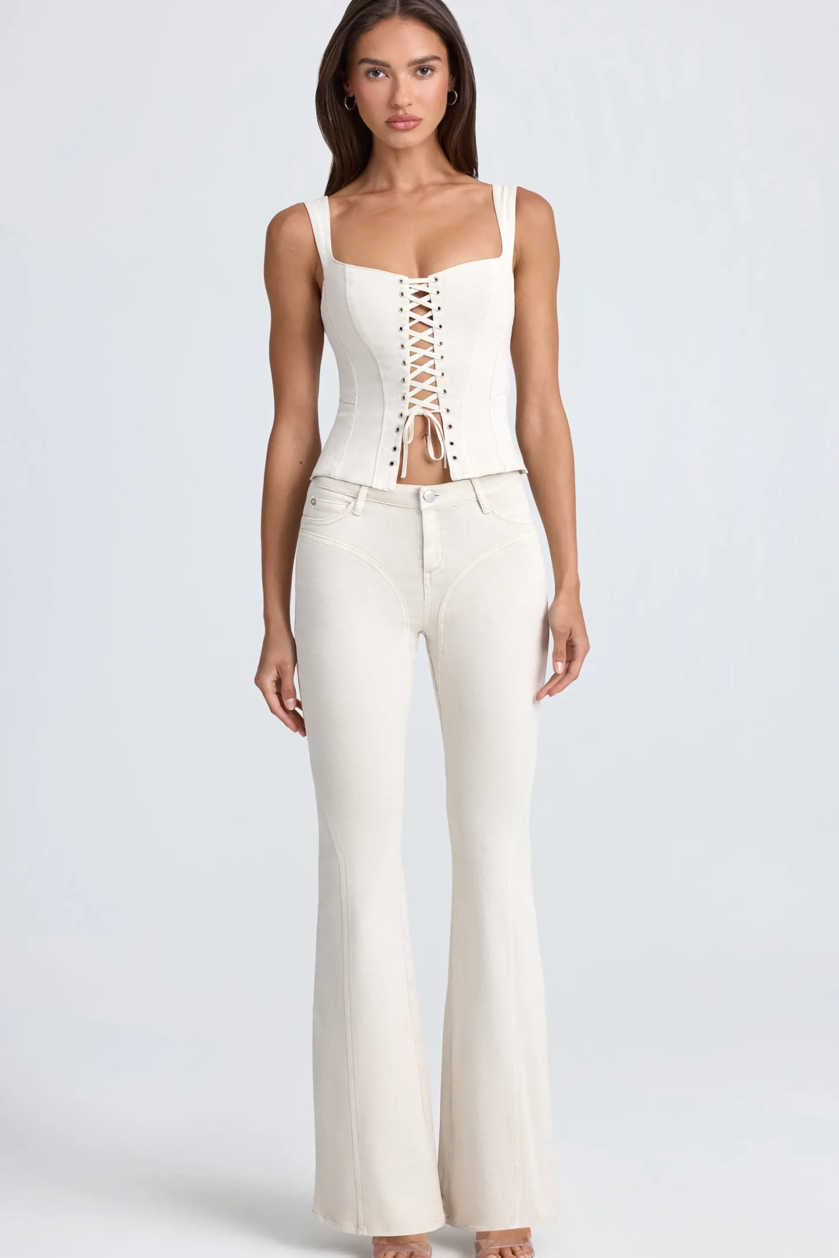 Oh Polly Bottoms | Co-Ords^Mid-Rise Flared Jeans in Ecru