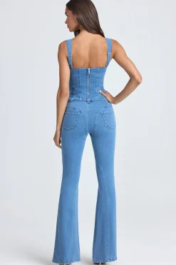 Oh Polly Bottoms | Co-Ords^Mid-Rise Flared Jeans in Mid Blue Stonewash MidBlueStonewash