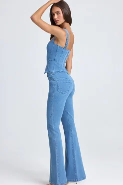 Oh Polly Bottoms | Co-Ords^Mid-Rise Flared Jeans in Mid Blue Stonewash MidBlueStonewash