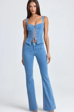 Oh Polly Bottoms | Co-Ords^Mid-Rise Flared Jeans in Mid Blue Stonewash MidBlueStonewash