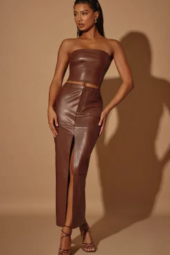 Oh Polly Women'S Clothing Sale - $65 And Under | Women'S Clothing Sale - $40 And Under^Mid-Rise Vegan Leather Maxi Skirt in Brown