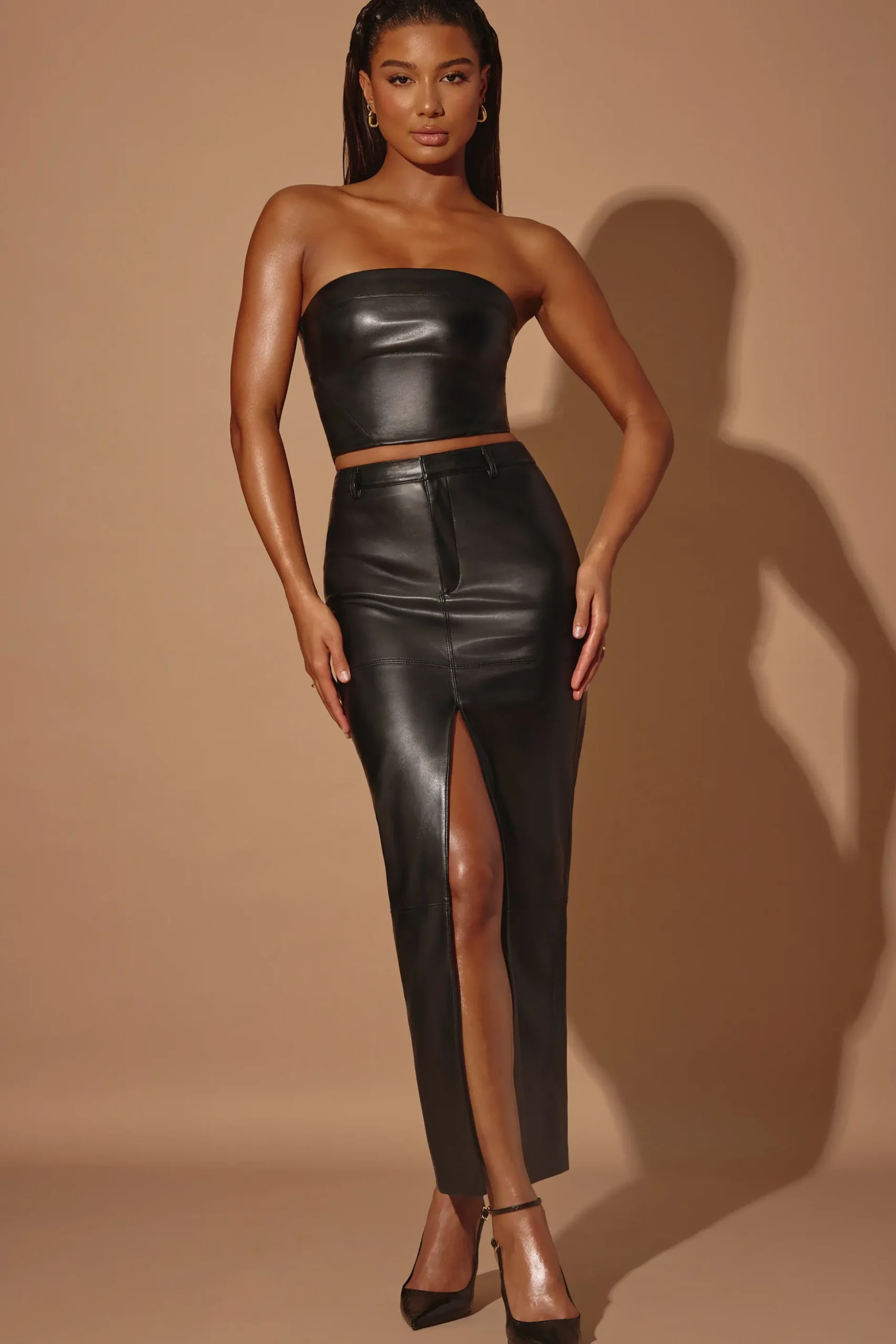 Oh Polly Women'S Clothing Sale - $65 And Under | Women'S Clothing Sale - $40 And Under^Mid-Rise Vegan Leather Maxi Skirt in Black