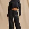 Oh Polly Knitwear | Tracksuits^Mid-Rise Wide-Leg Joggers in Charcoal Marl CharcoalMarl