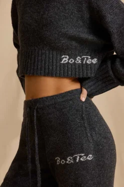 Oh Polly Knitwear | Tracksuits^Mid-Rise Wide-Leg Joggers in Charcoal Marl CharcoalMarl