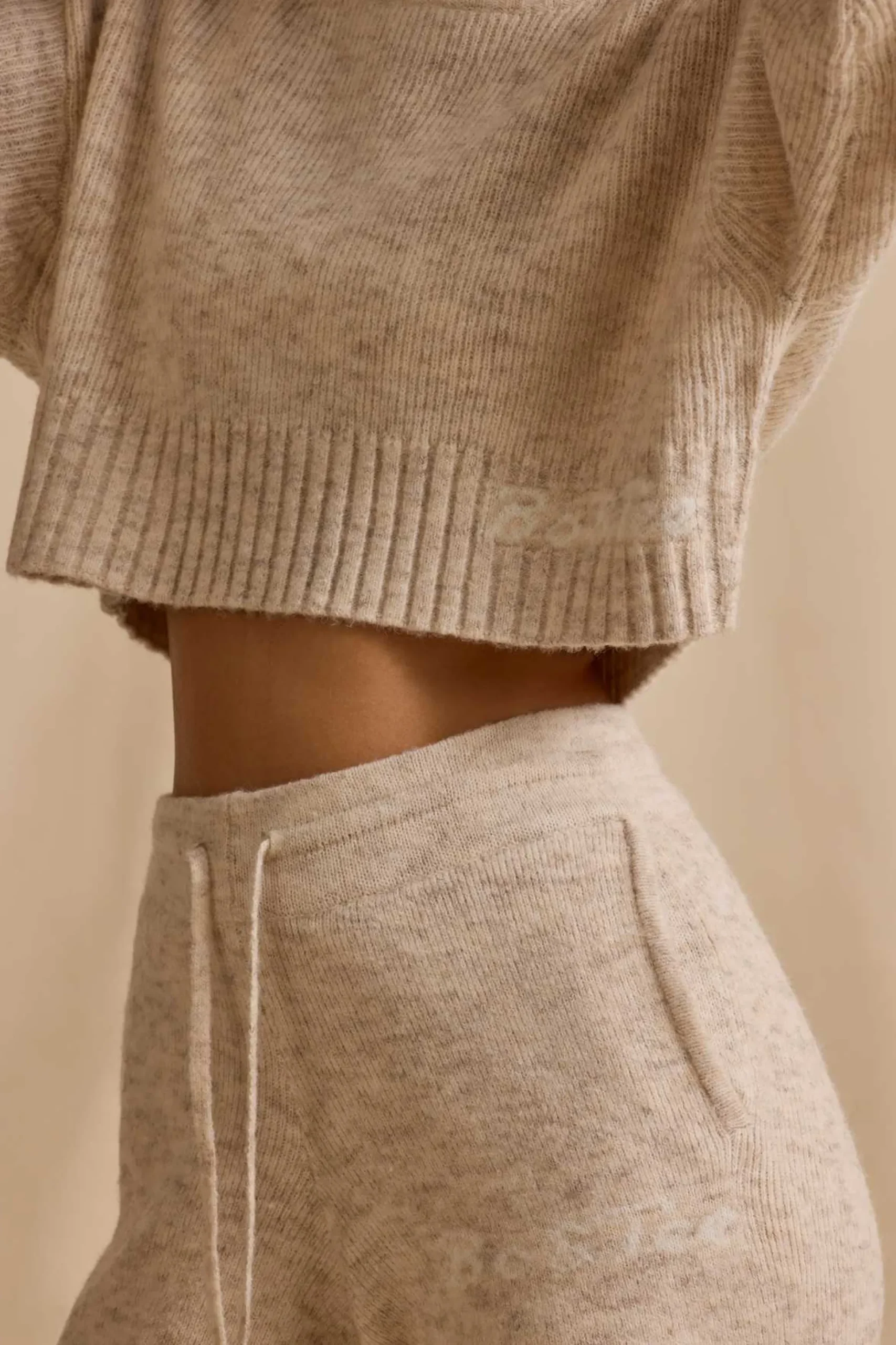 Oh Polly Knitwear | Tracksuits^Mid-Rise Wide-Leg Joggers in Cream Marl CreamMarl