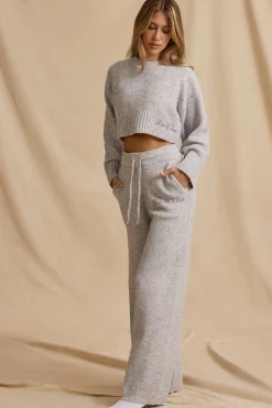 Oh Polly Knitwear | Tracksuits^Mid-Rise Wide-Leg Joggers in Ice Marl IceMarl