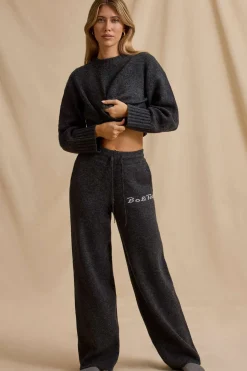 Oh Polly Knitwear | Tracksuits^Mid-Rise Wide-Leg Joggers in Charcoal Marl CharcoalMarl