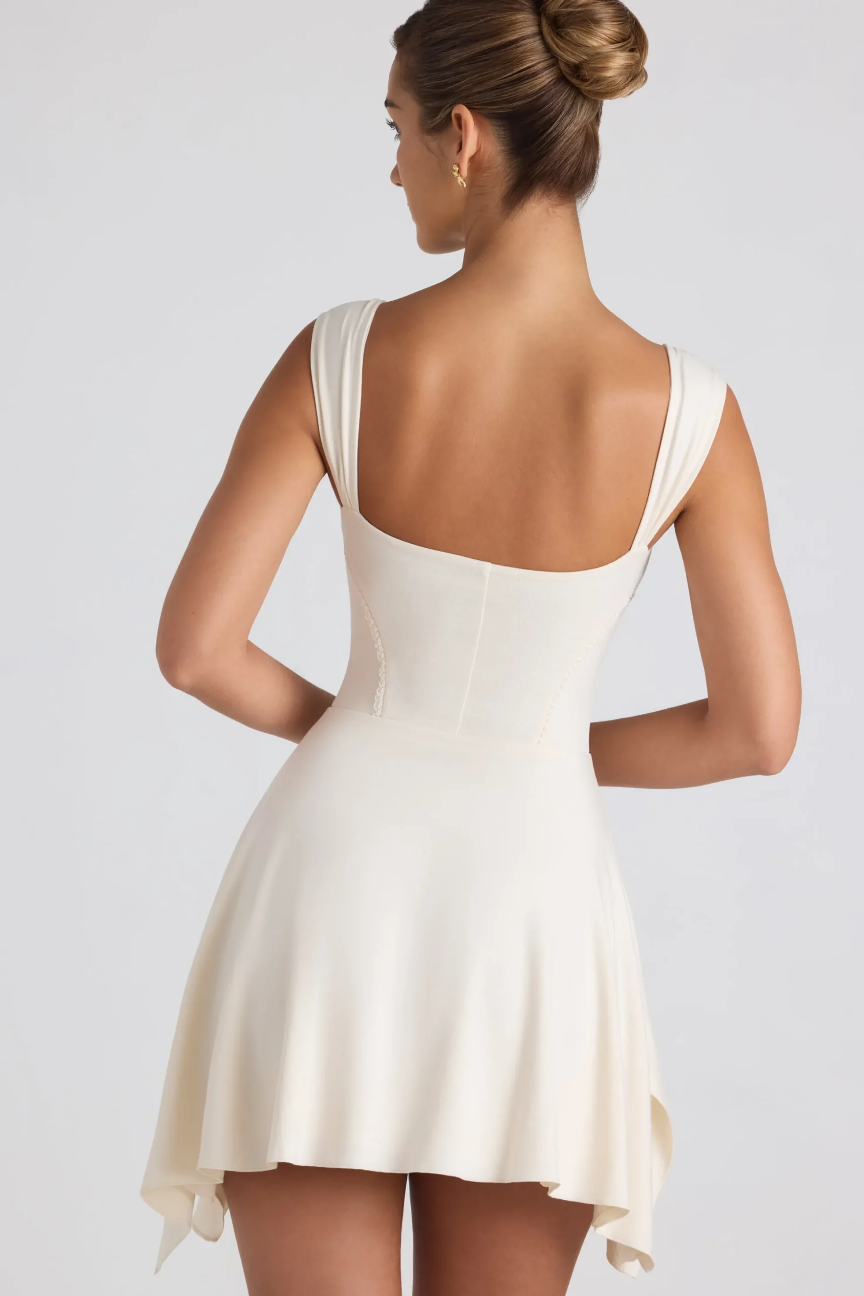Oh Polly Tencel™ Modal Dresses^Modal Asymmetric Lace-Trim A-Line Mini Dress in Ivory